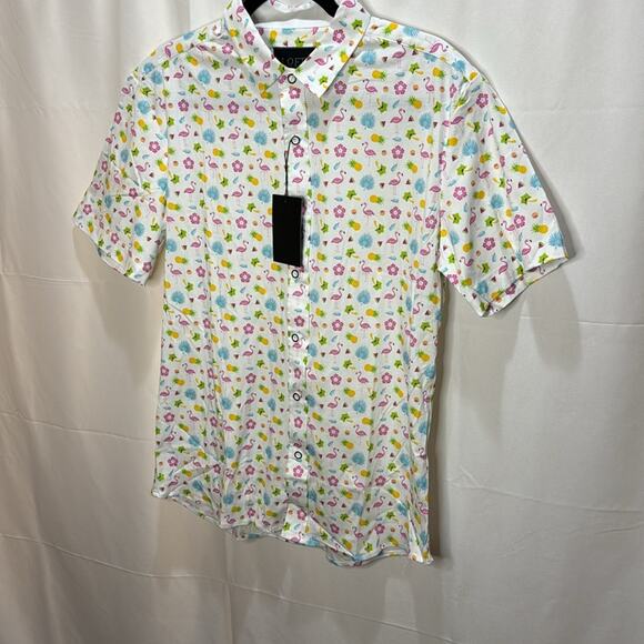 Loft 604 Flamingo Printed Button Down Shirt Size M - Picture 2 of 6